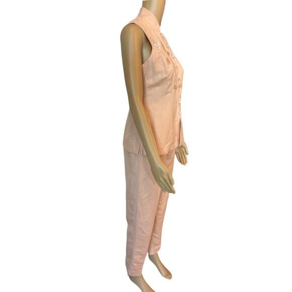 Donna Morgan Peach Embroidery High Rise Pant Set - Picture 6 of 9
